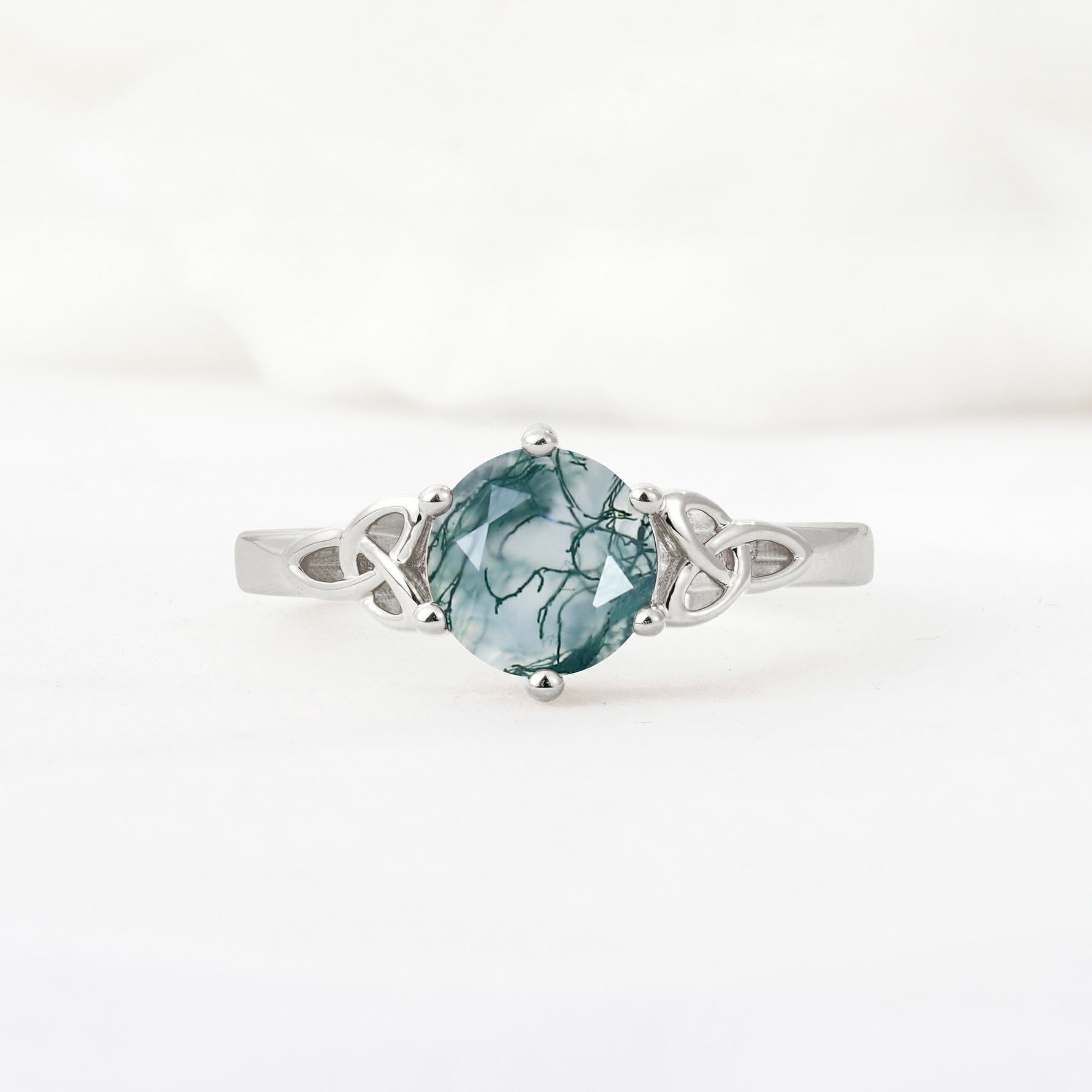 Celtic Knot Round Cut Moss Agate Engagement Ring for Her - Additional view