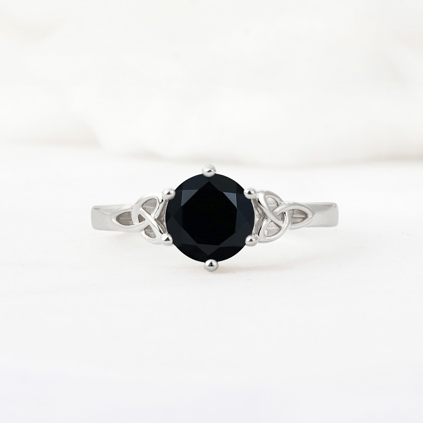 Celtic Knot Round Cut Black Onyx Engagement Ring for Her - Additional view