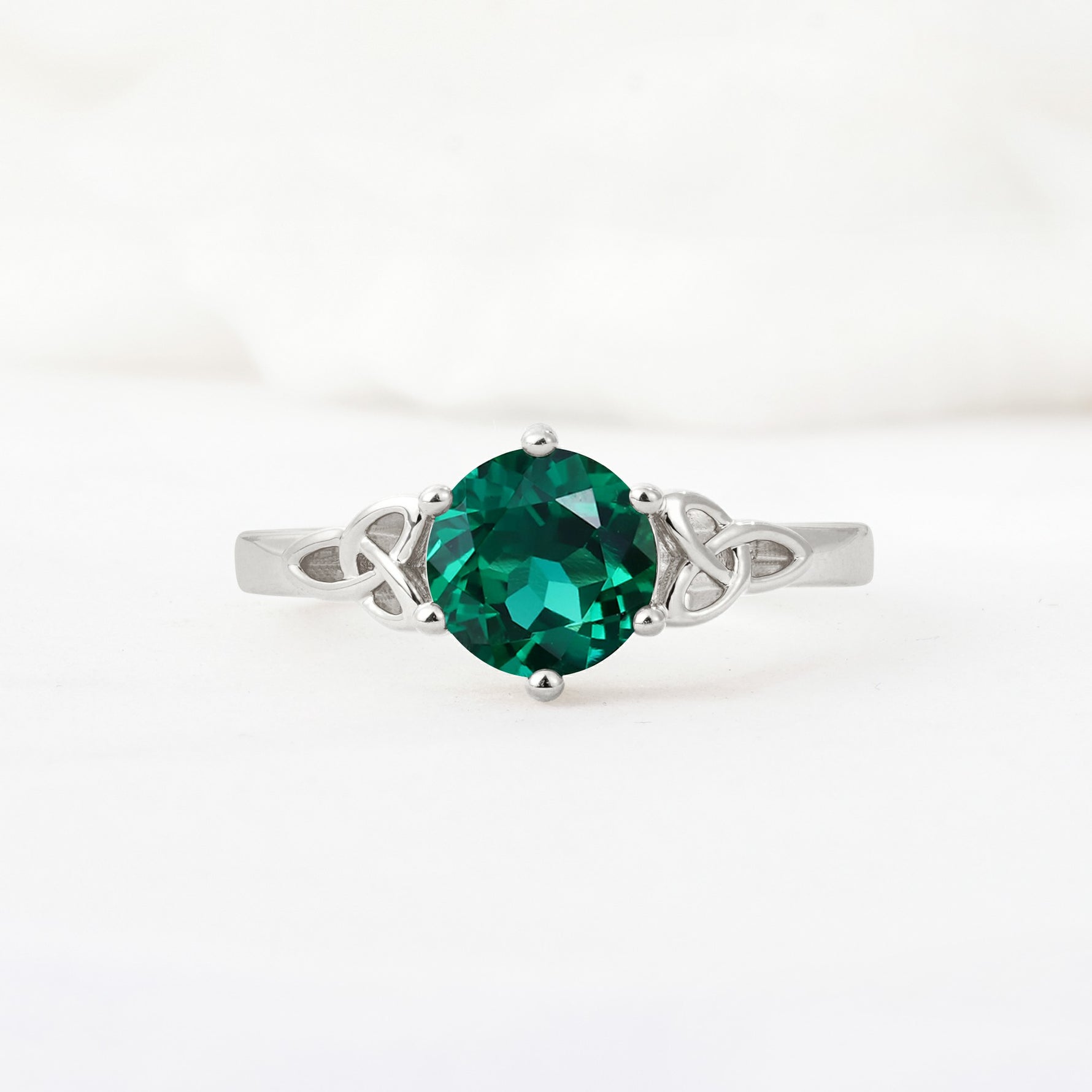 Celtic Knot Round Cut Emerald Engagement Ring for Her - Additional view