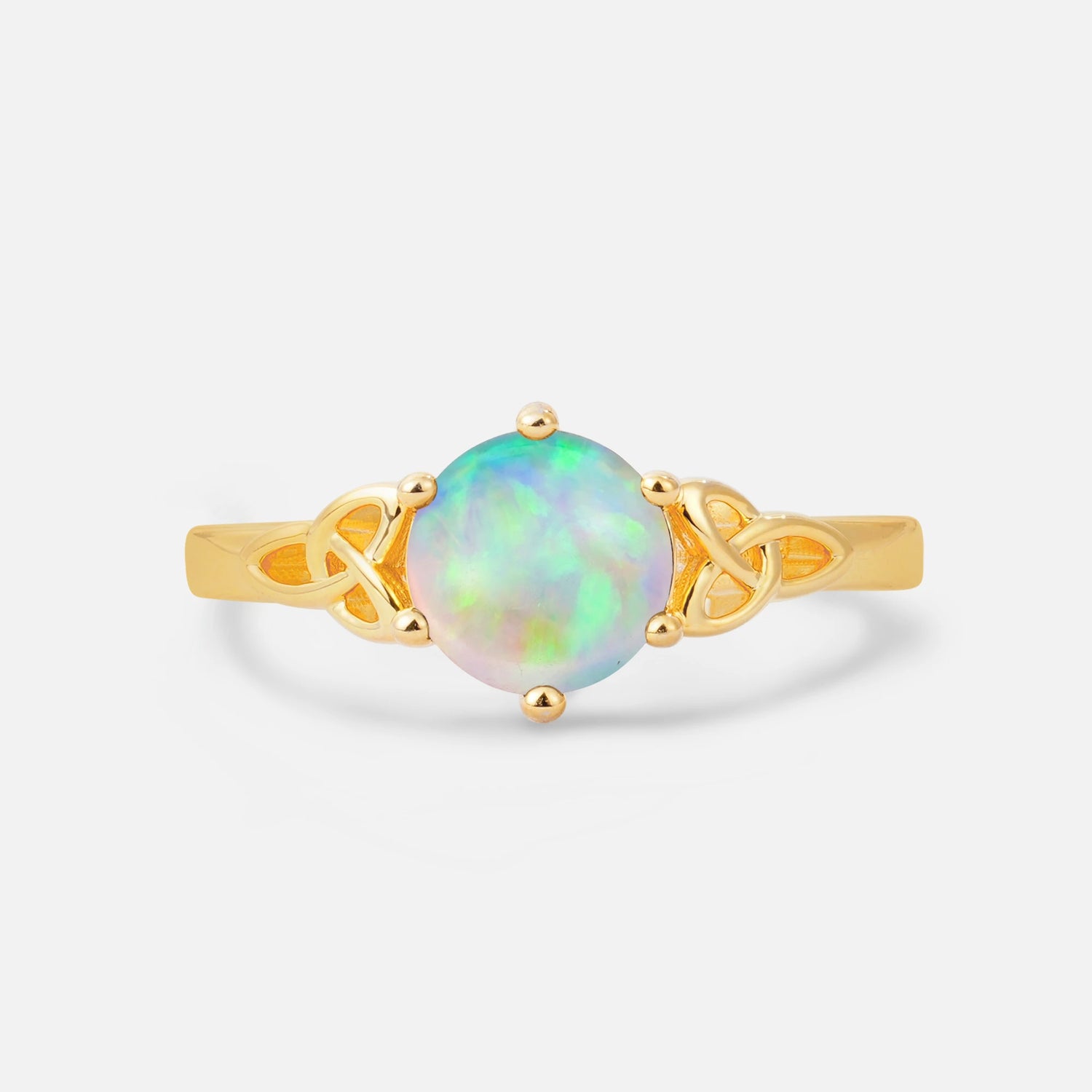 Celtic Knot Round Cut Fire Opal Engagement Ring for Her