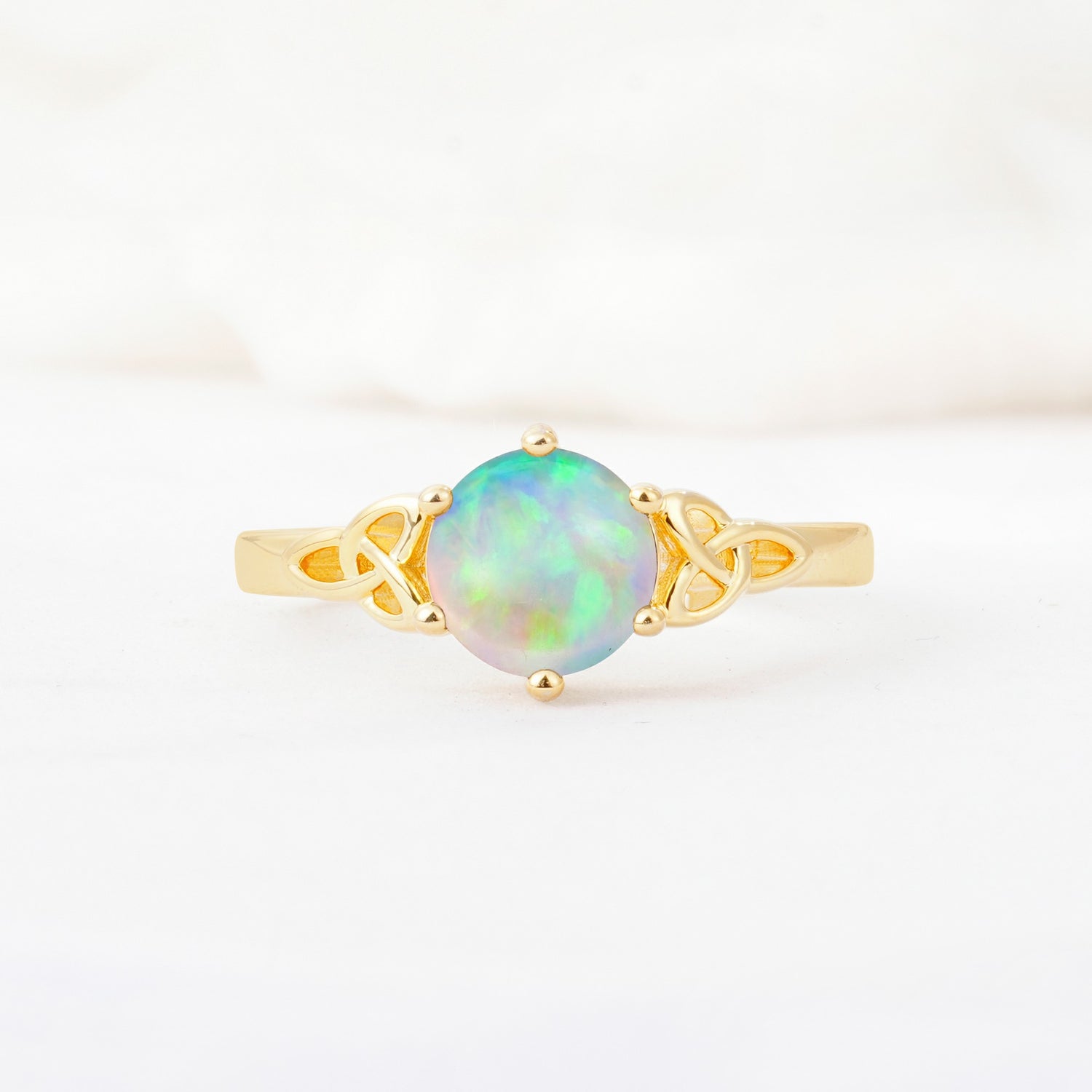 Celtic Knot Round Cut Fire Opal Engagement Ring for Her - Additional view