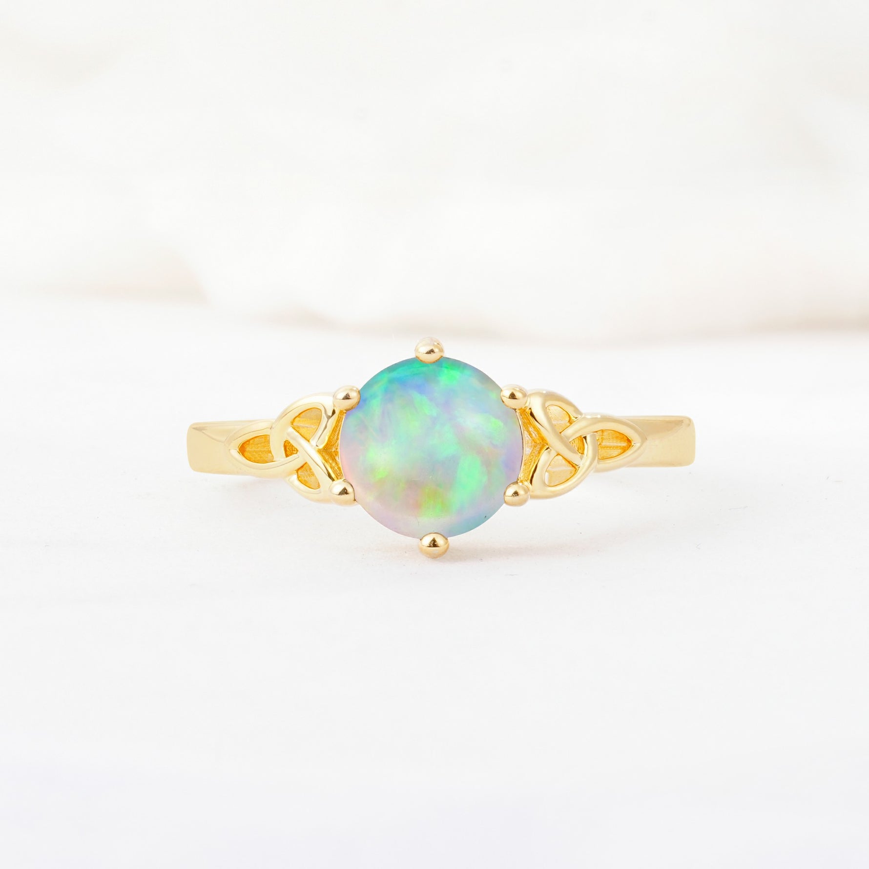 Celtic Knot Round Cut Fire Opal Engagement Ring for Her - Additional view