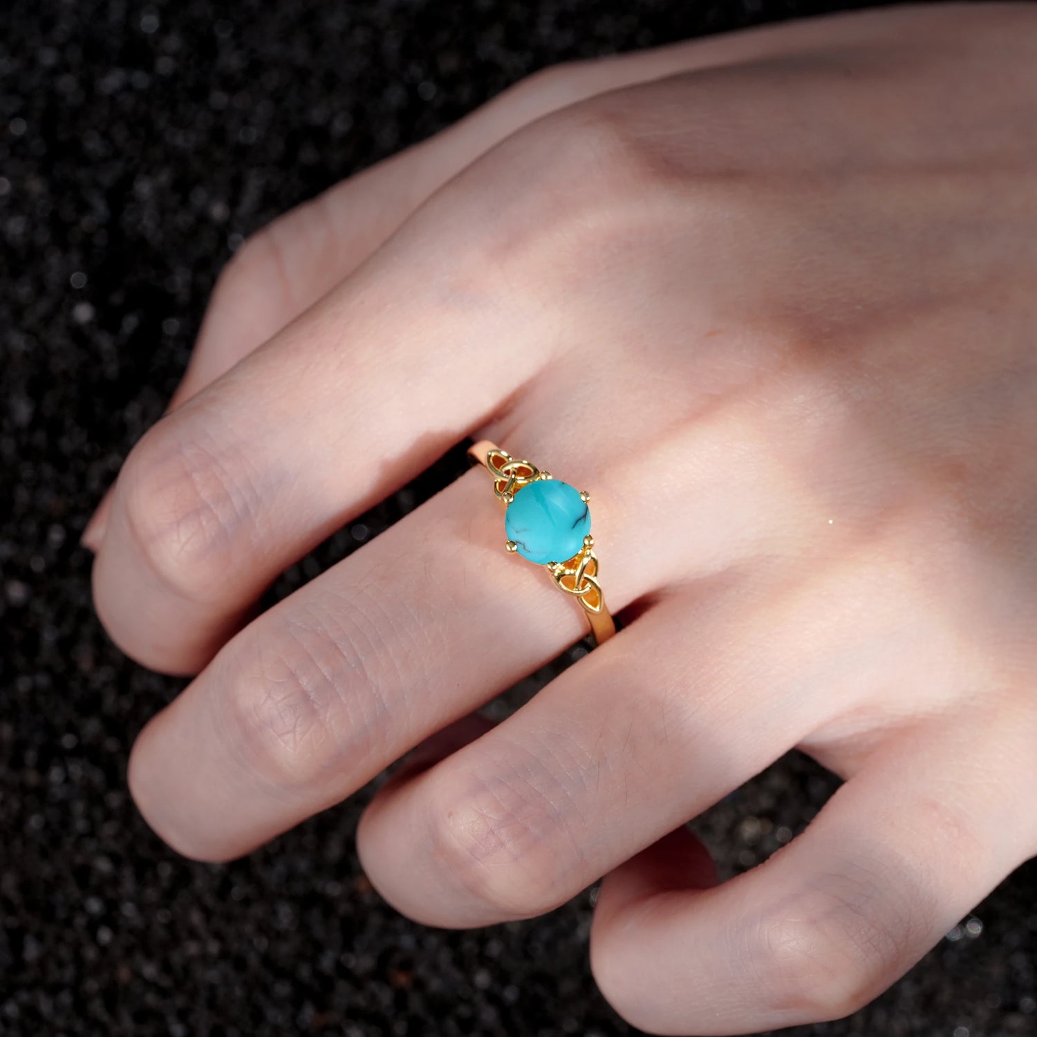 Celtic Knot Round Cut Turquoise Engagement Ring for Her