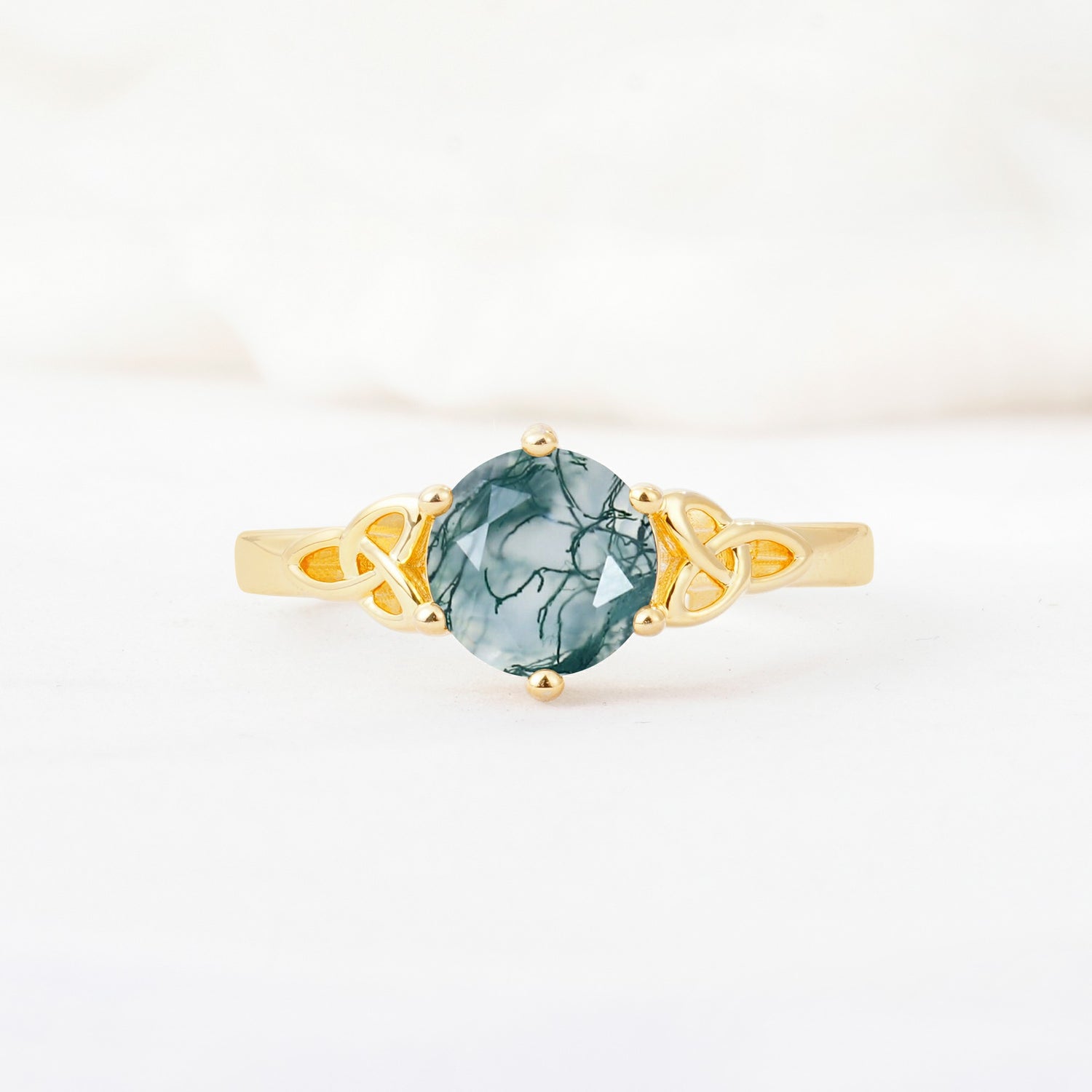 Celtic Knot Round Cut Moss Agate Engagement Ring for Her - Additional view