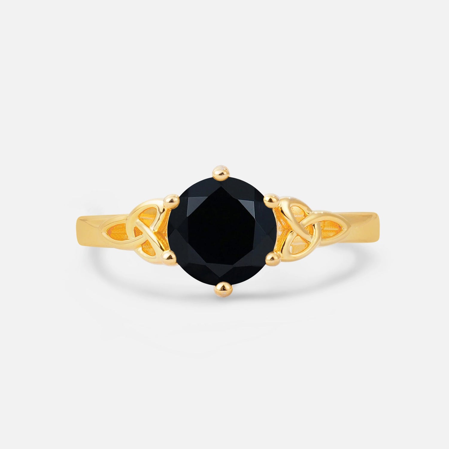 Celtic Knot Round Cut Black Onyx Engagement Ring for Her