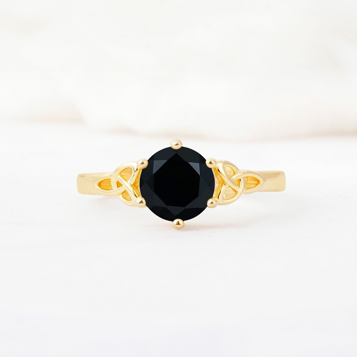 Celtic Knot Round Cut Black Onyx Engagement Ring for Her - Additional view