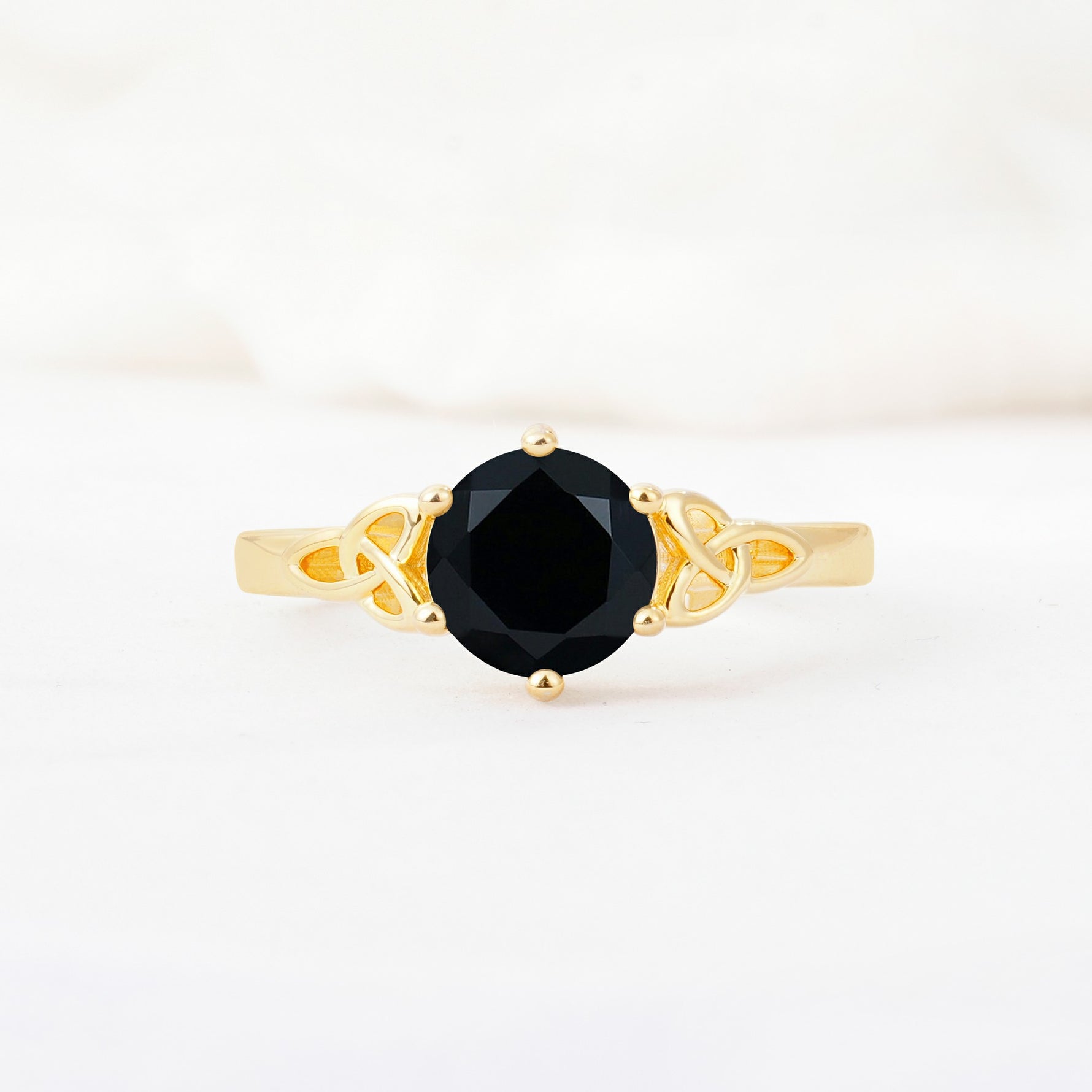 Celtic Knot Round Cut Black Onyx Engagement Ring for Her - Additional view