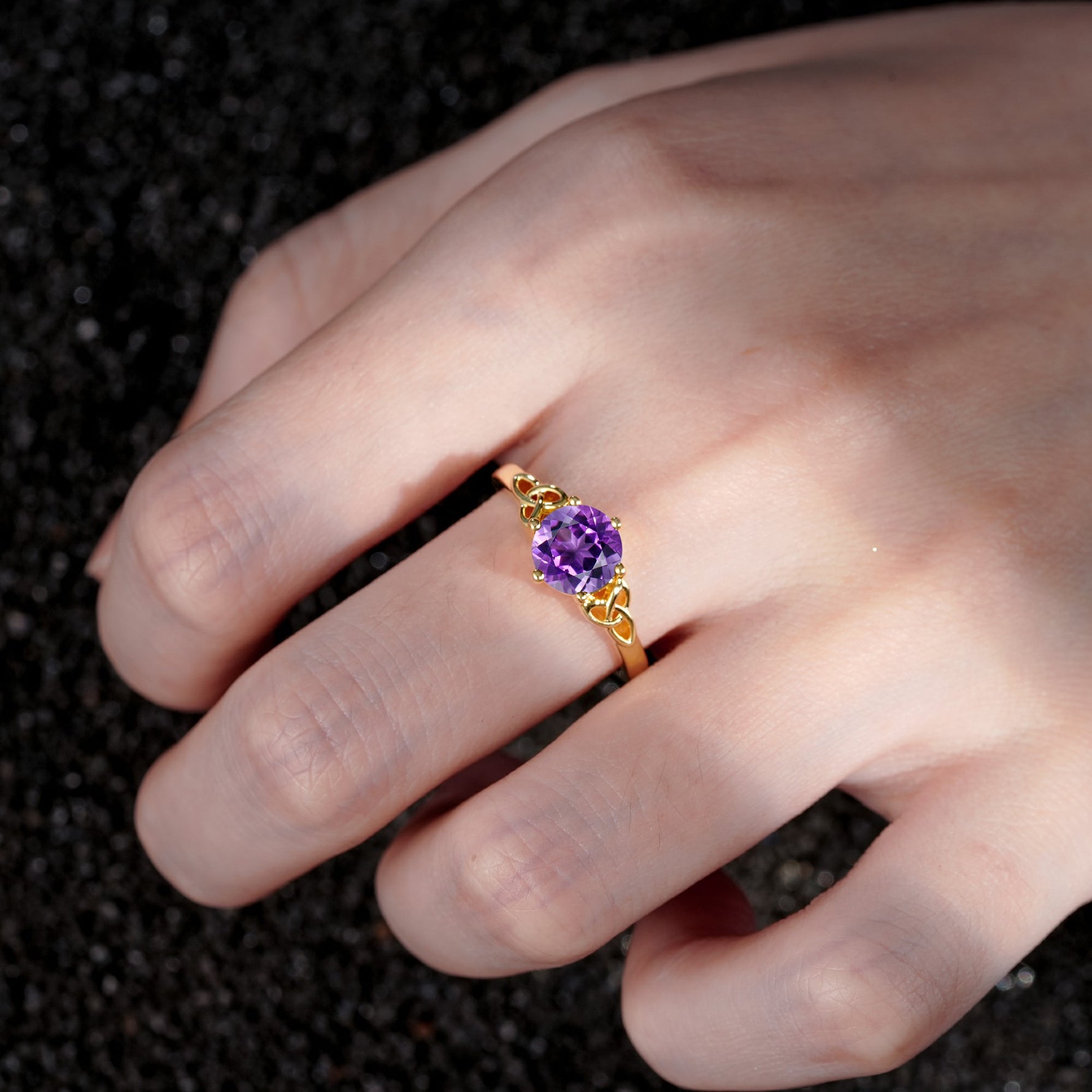 Celtic Knot Round Cut Amethyst Engagement Ring for Her - Additional view
