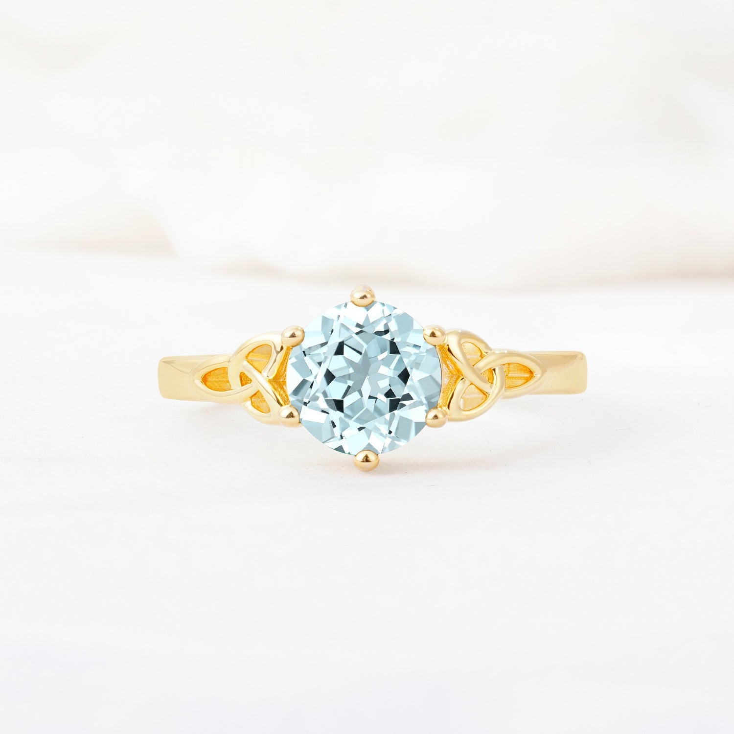 Celtic Knot Round Cut Aquamarine Engagement Ring for Her - Additional view