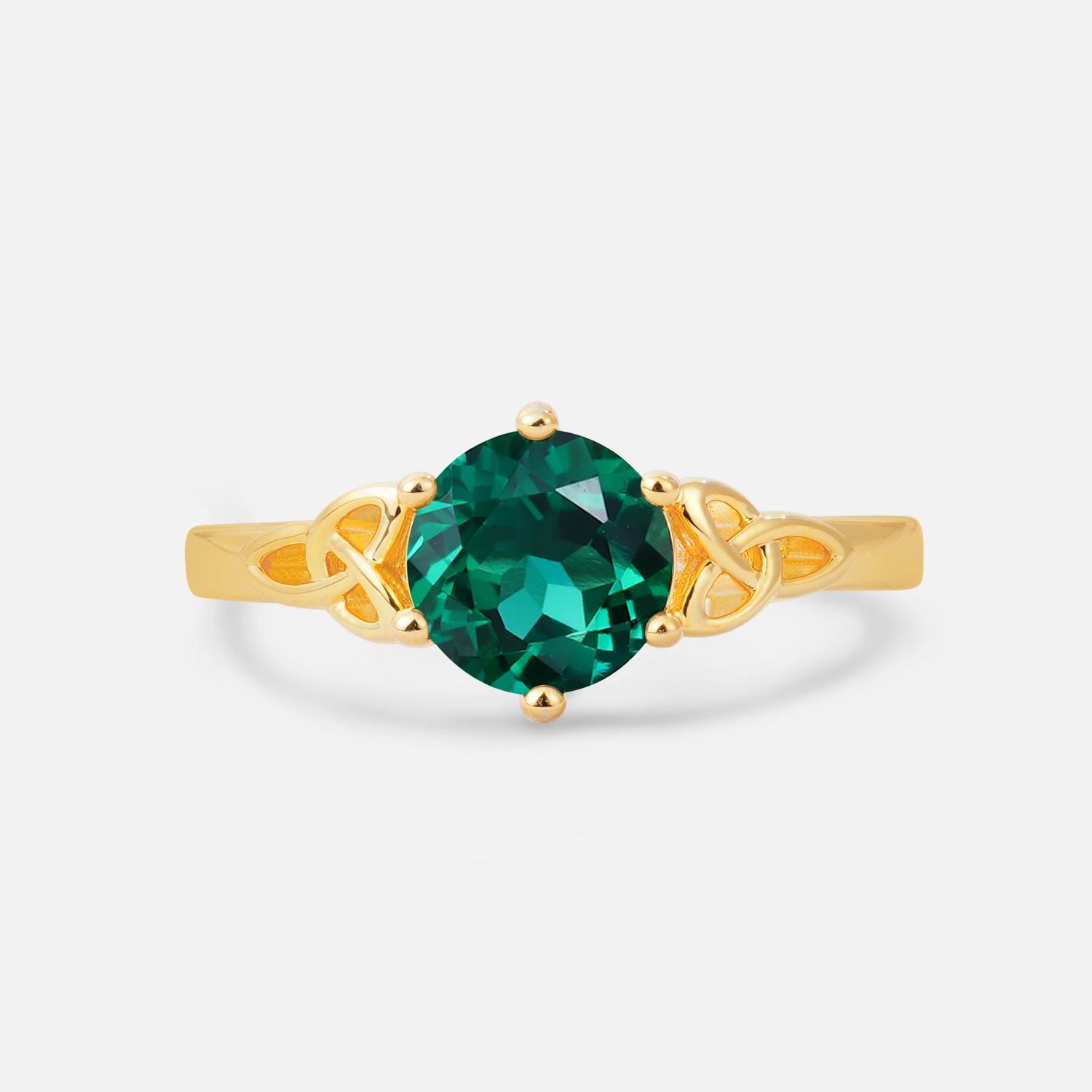 Celtic Knot Round Cut Emerald Engagement Ring for Her