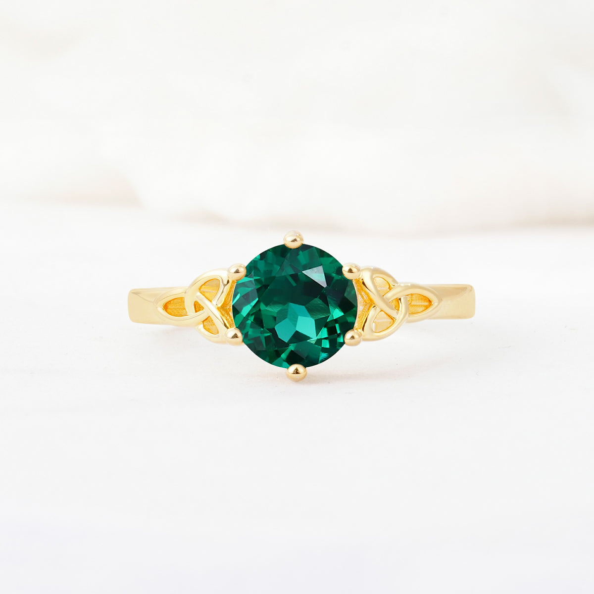 Celtic Knot Round Cut Emerald Engagement Ring for Her - Additional view