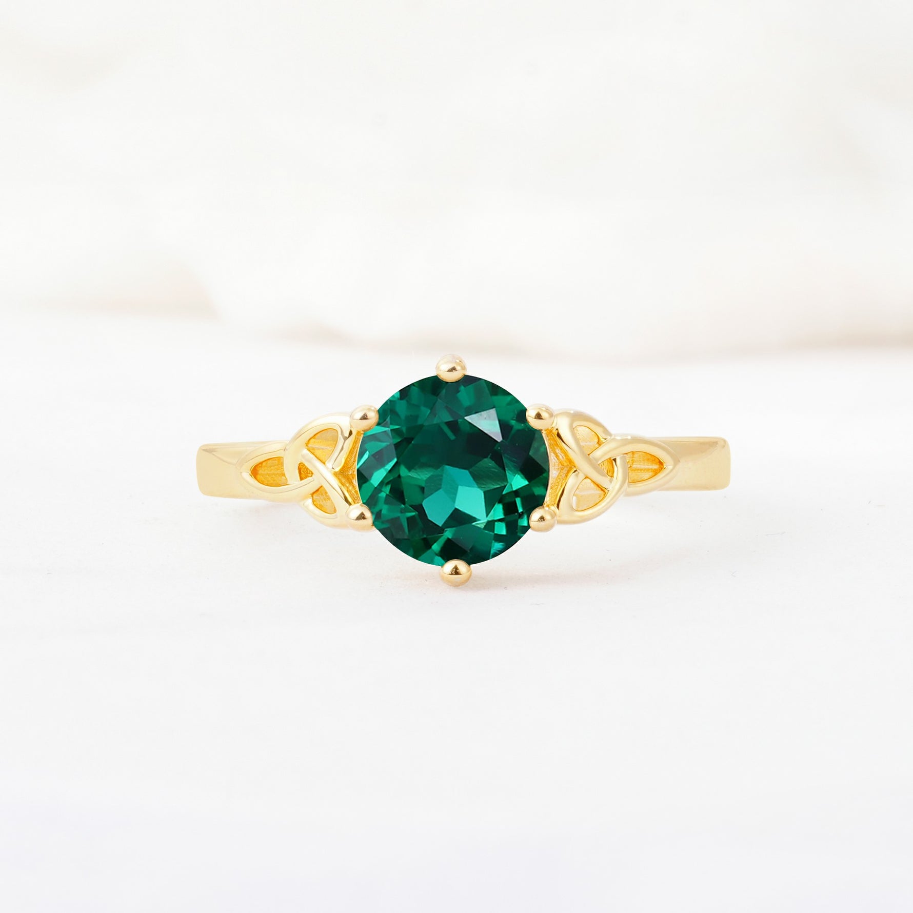 Celtic Knot Round Cut Emerald Engagement Ring for Her - Additional view