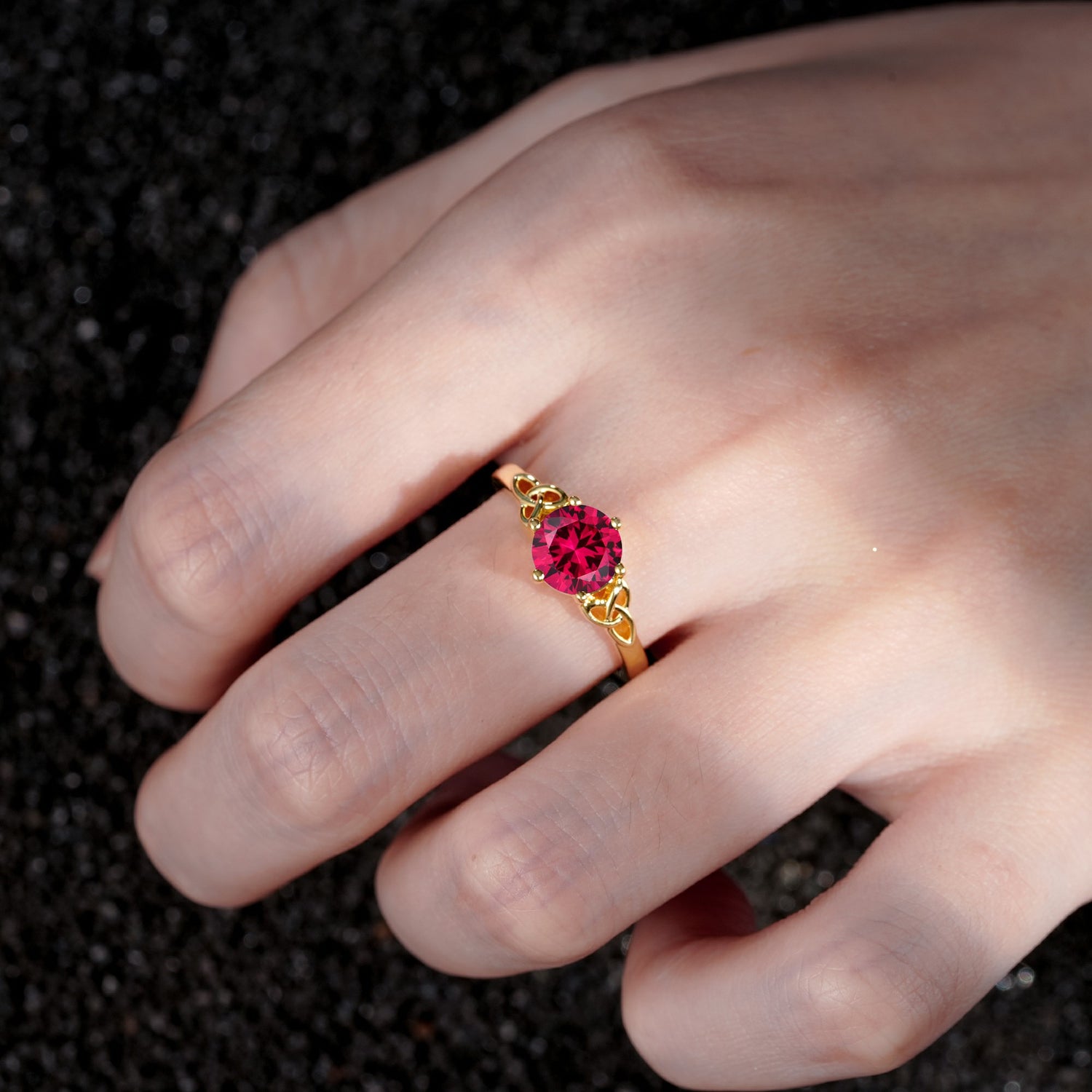 Celtic Knot Round Cut Ruby Engagement Ring for Her - Additional view