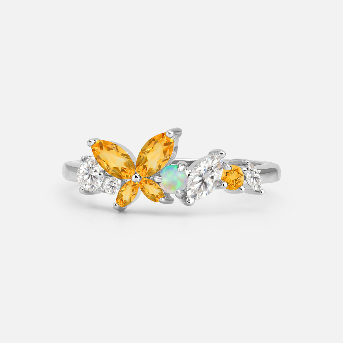 Butterfly Citrine Statement Ring with Marquise and Round Stones