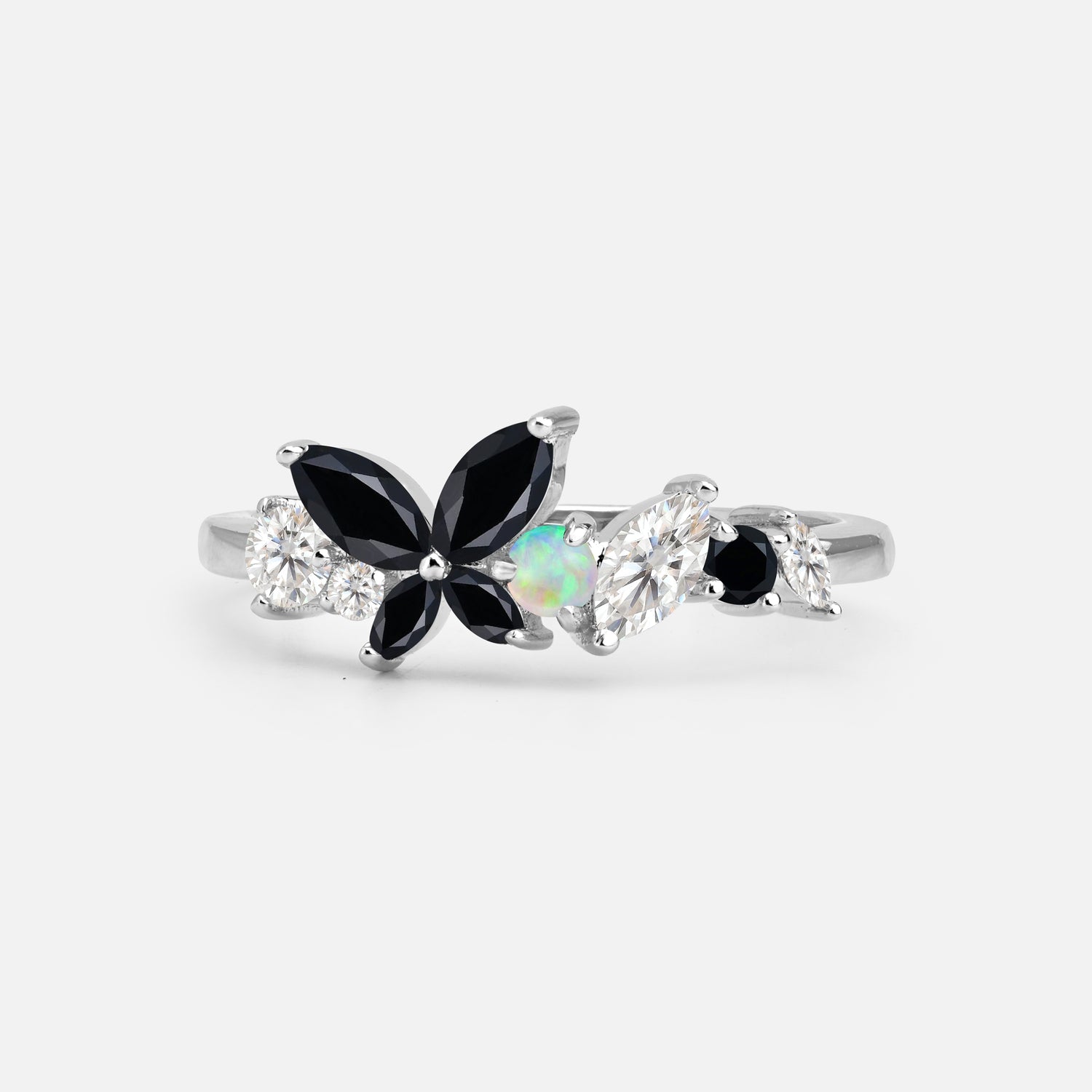 Butterfly Black Onyx Statement Ring with Marquise and Round Stones