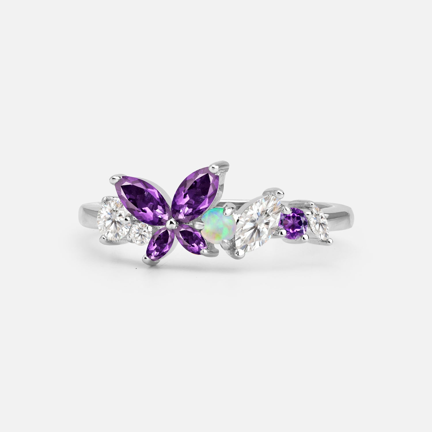Butterfly Amethyst Statement Ring with Marquise and Round Stones
