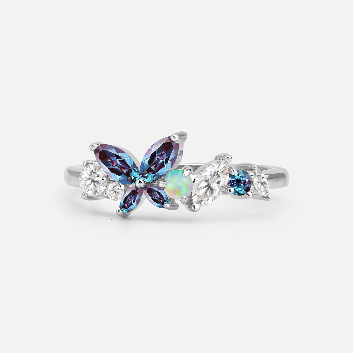 Butterfly Alexandrite Statement Ring with Marquise and Round Stones