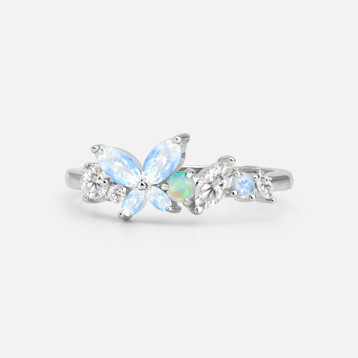 Butterfly Moonstone Statement Ring with Marquise and Round Stones