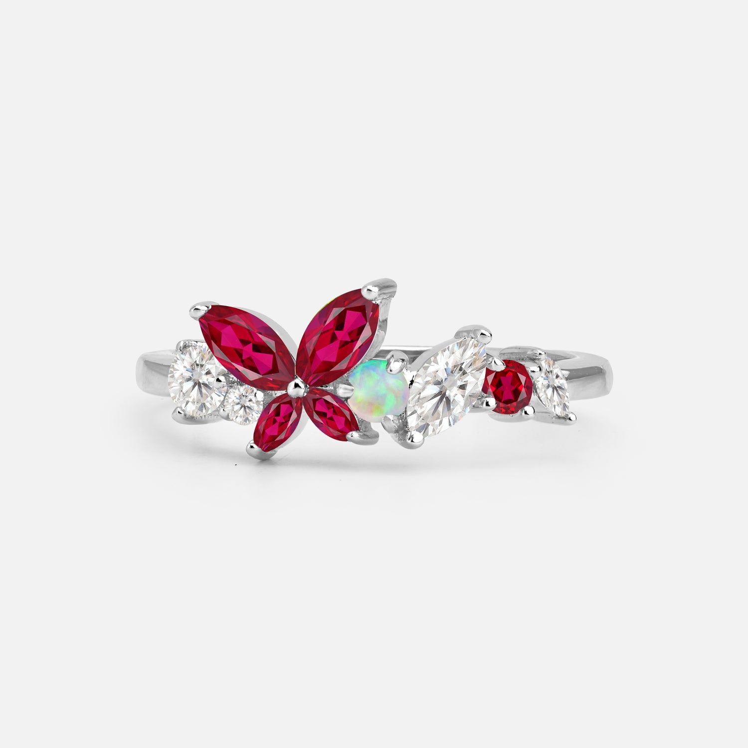 Butterfly Ruby Statement Ring with Marquise and Round Stones