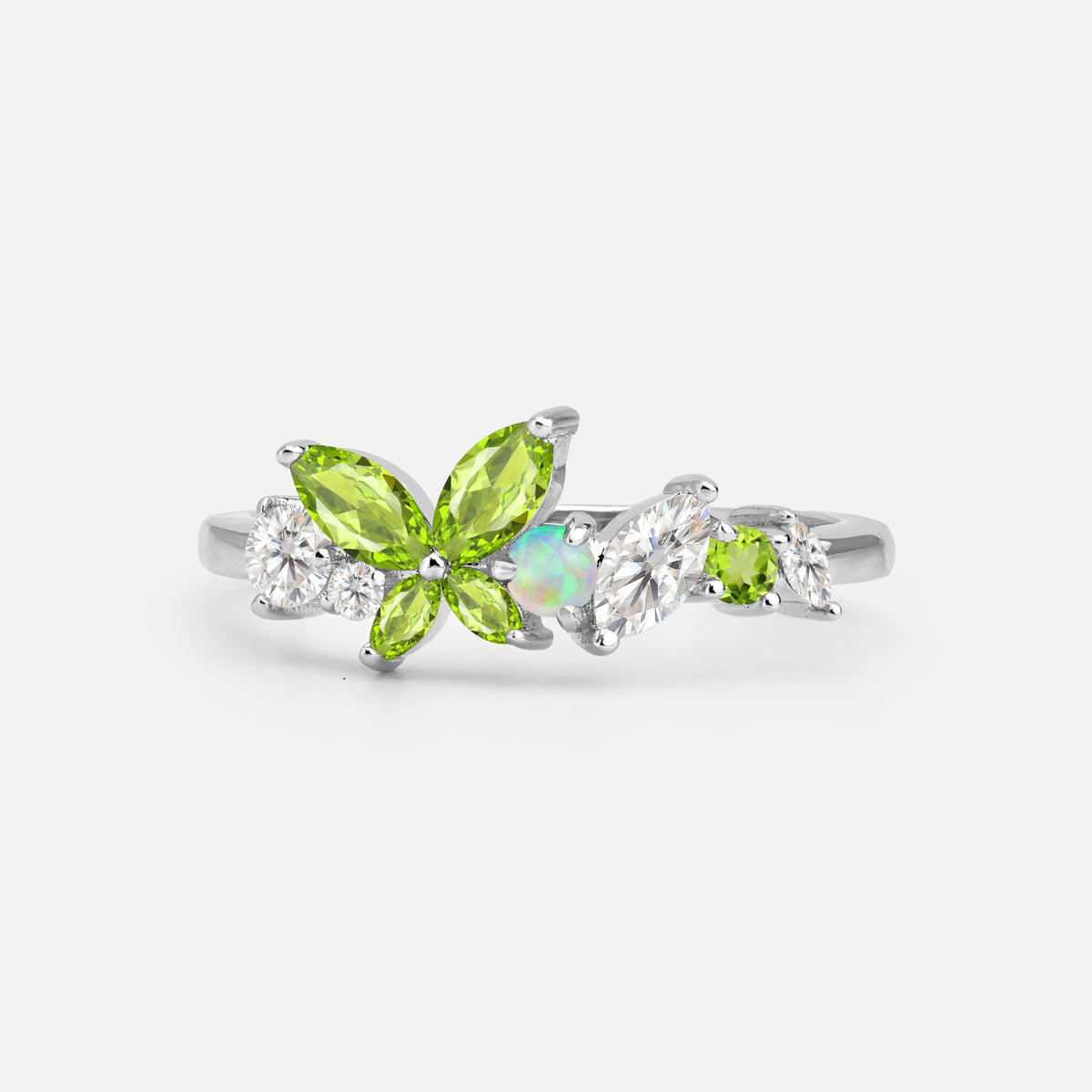 Butterfly Peridot Statement Ring with Marquise and Round Stones