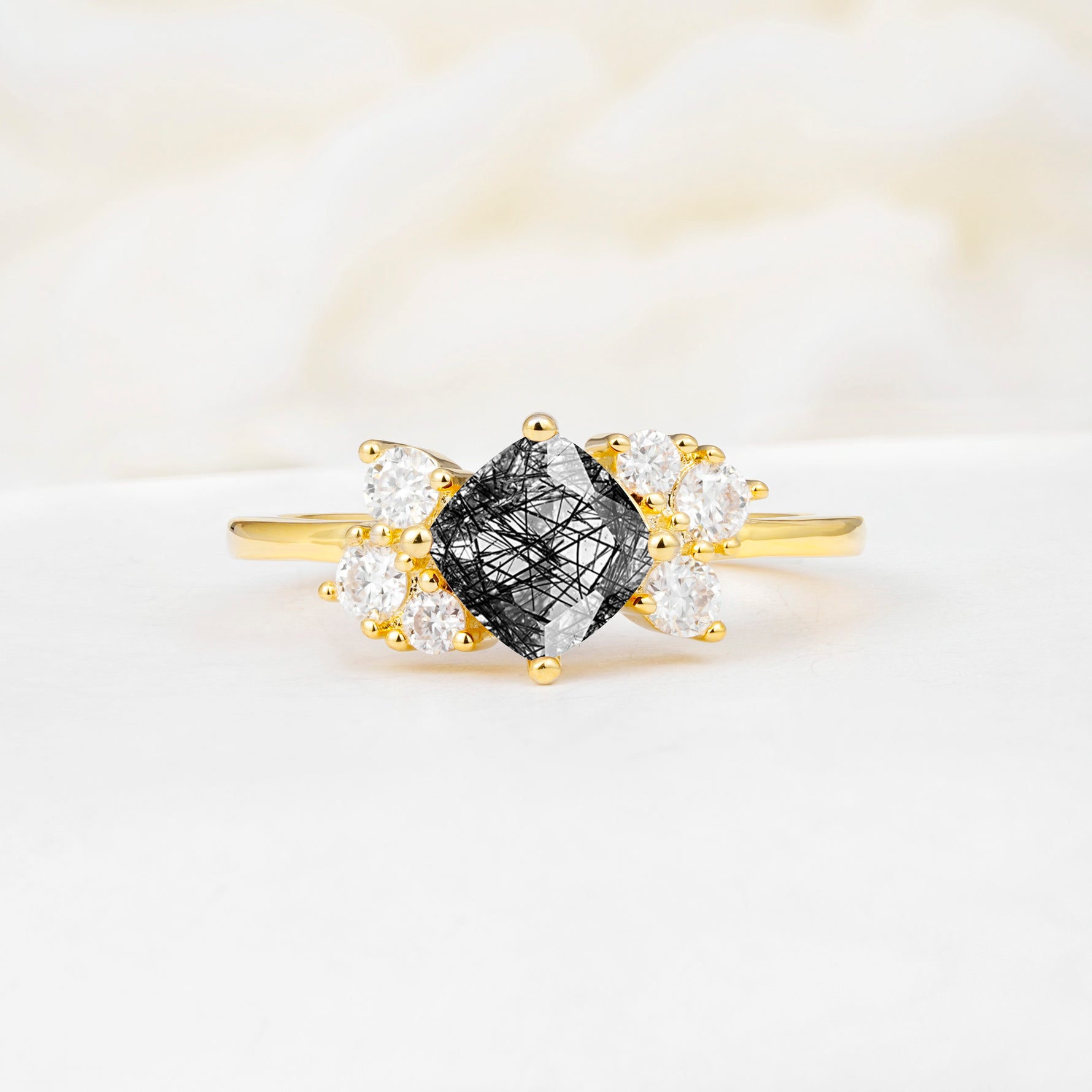 SR12947 Black Rutilated Quartz Ring - Yellow-Gold