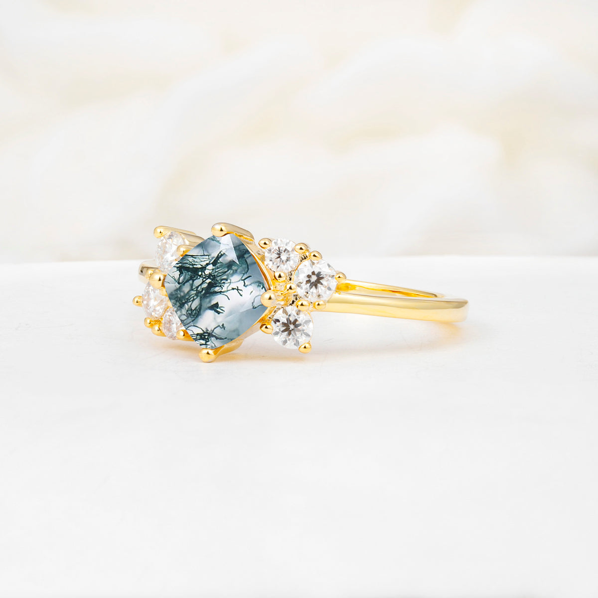 SR12947 Moss Agate Ring - White-Gold