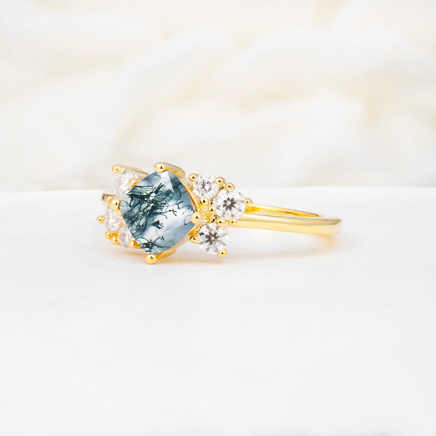 SR12947 Moss Agate Ring - White-Gold