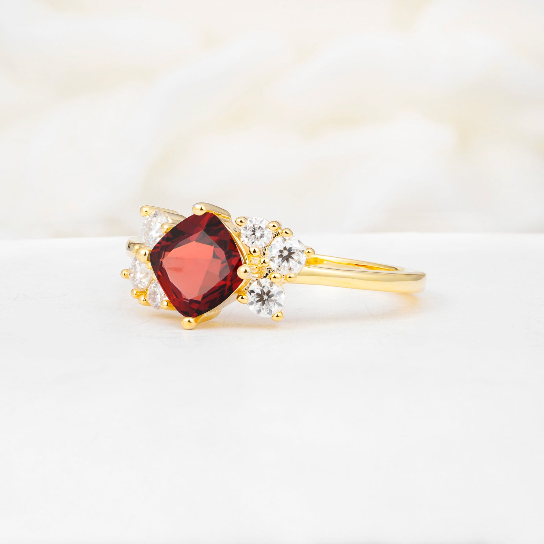 SR12947 Garnet Ring - White-Gold