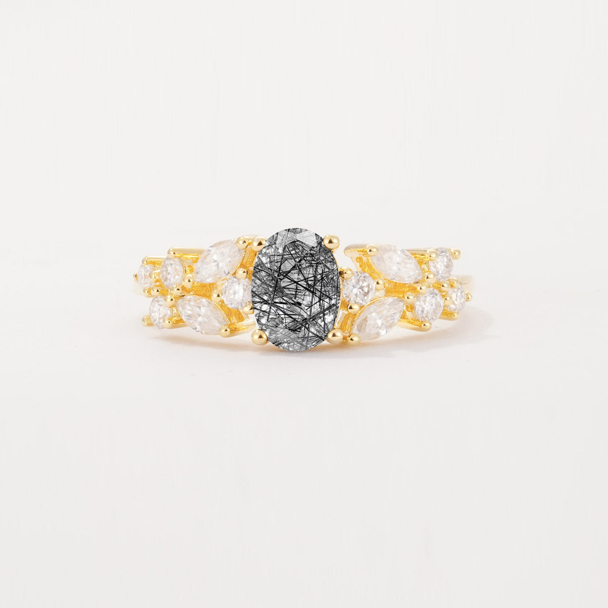 SR12948 Black Rutilated Quartz Ring - Yellow-Gold