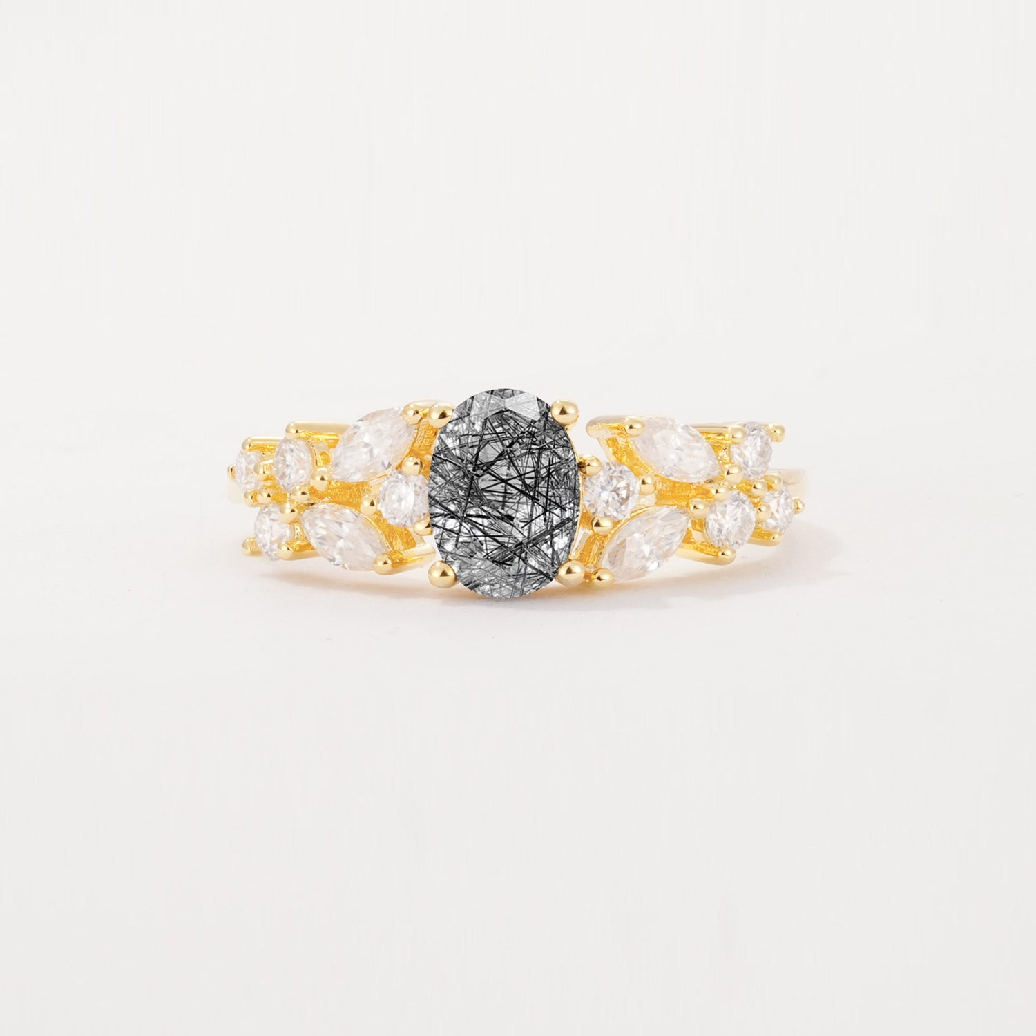 SR12948 Black Rutilated Quartz Ring - Yellow-Gold