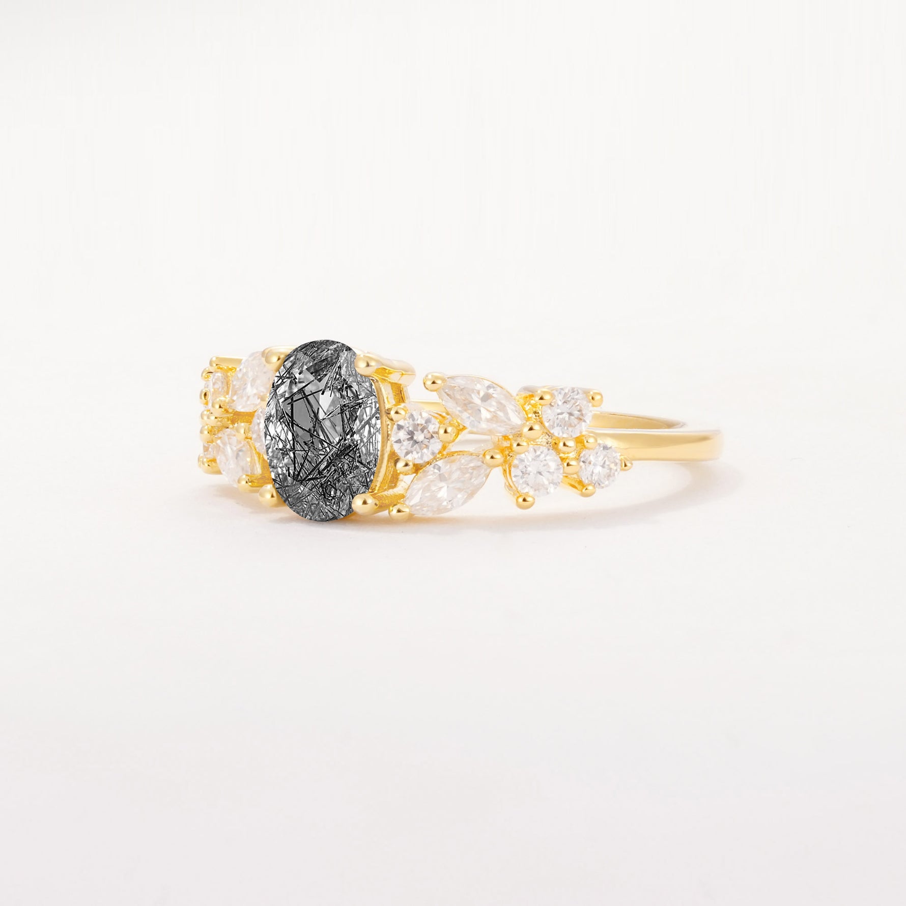 SR12948 Black Rutilated Quartz Ring - White-Gold