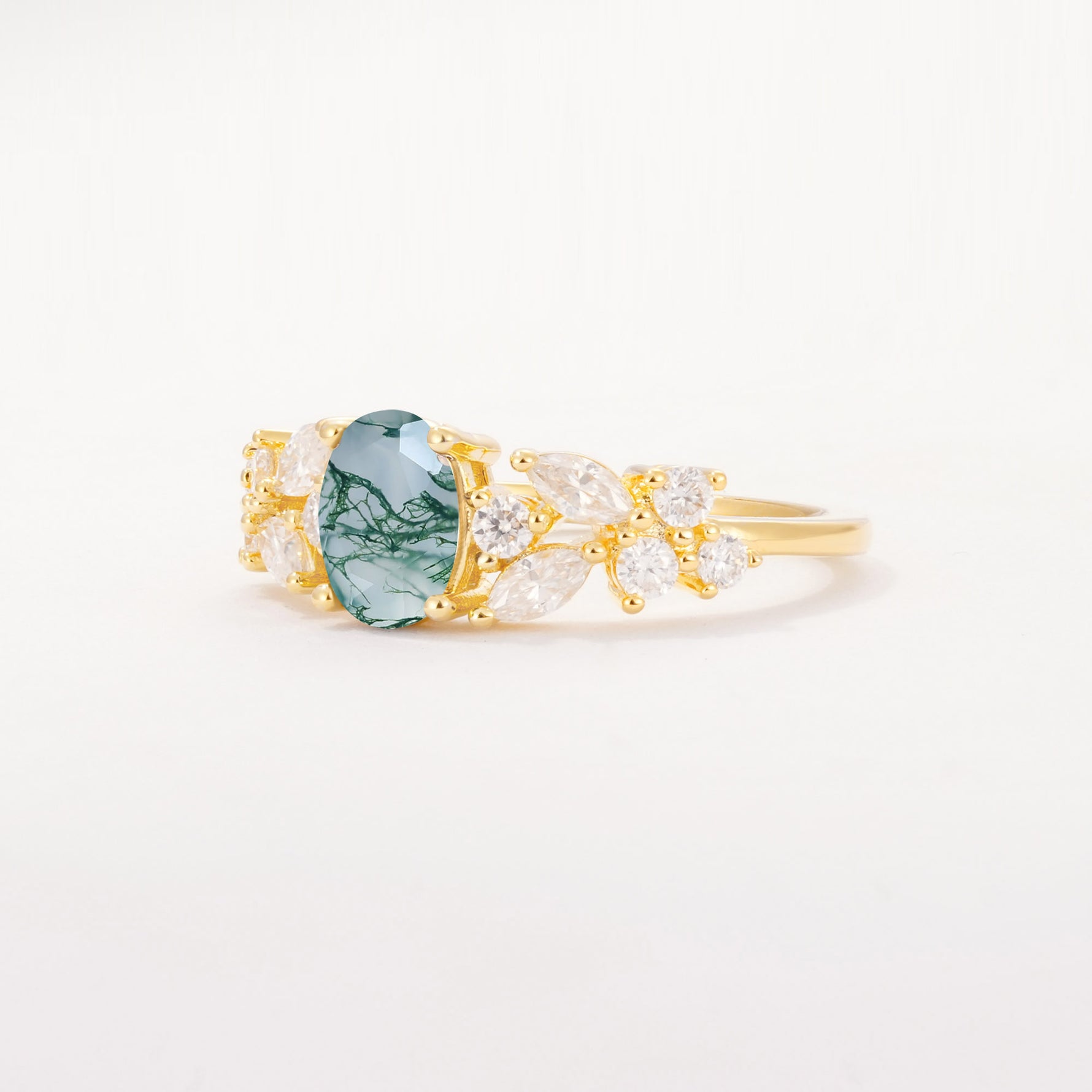 SR12948 Moss Agate Ring - White-Gold