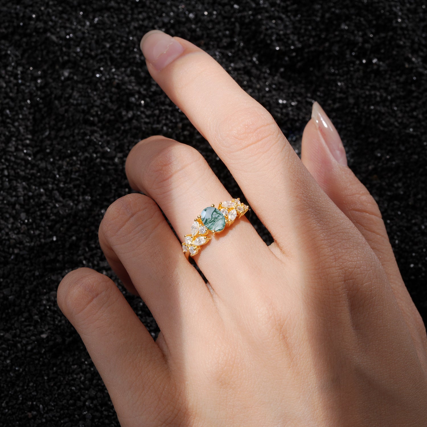 SR12948 Moss Agate Ring - Rose-Gold
