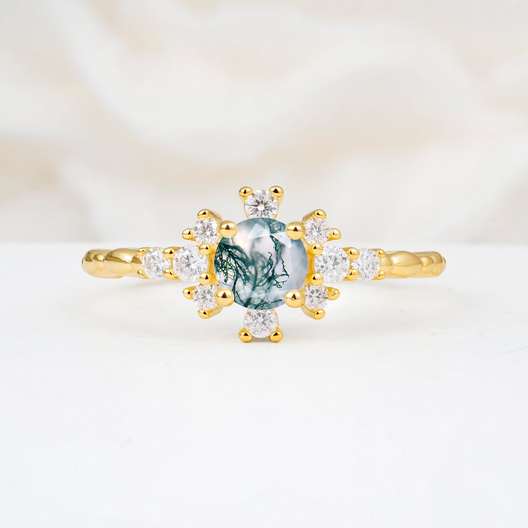SR13123 Moss Agate Ring - Yellow-Gold