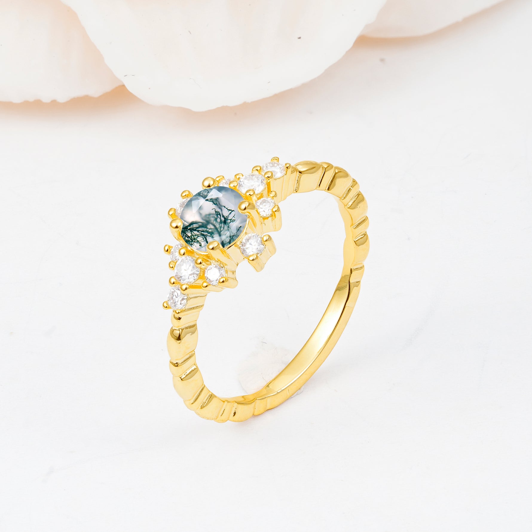 SR13123 Moss Agate Ring - White-Gold