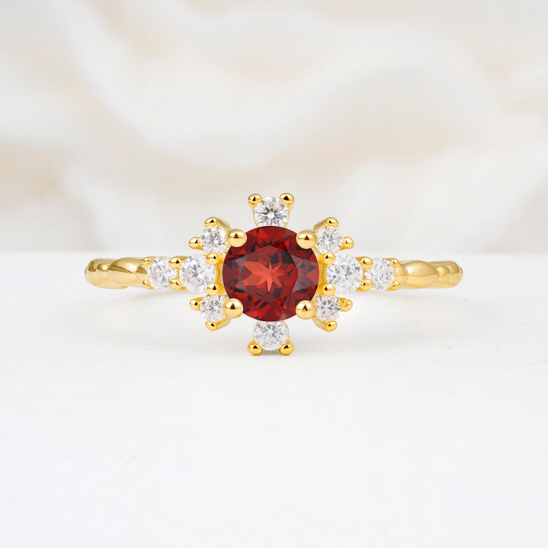 SR13123 Garnet Ring - Yellow-Gold