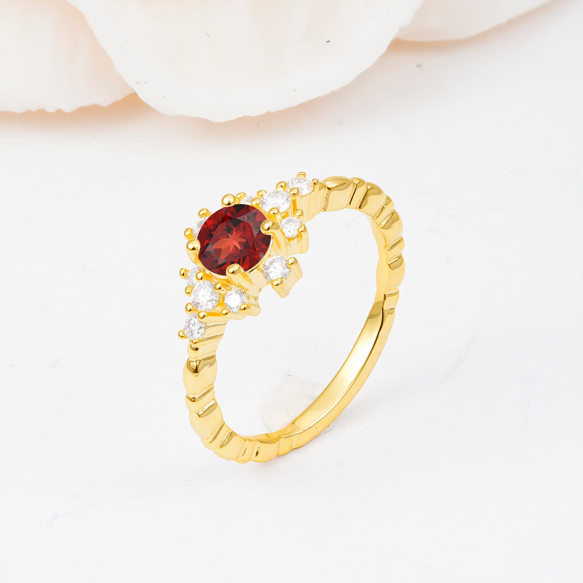 SR13123 Garnet Ring - White-Gold