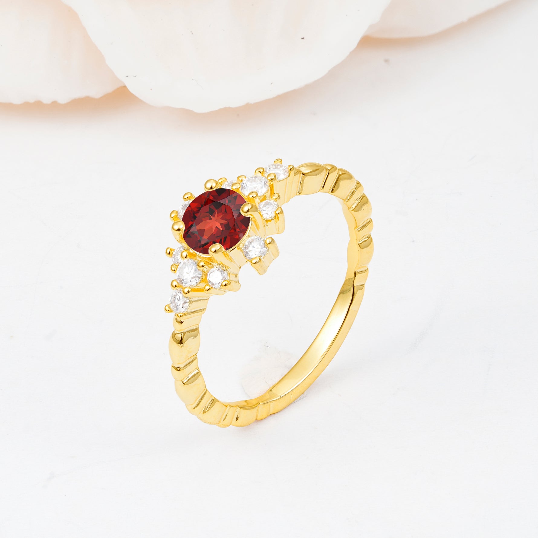 SR13123 Garnet Ring - White-Gold