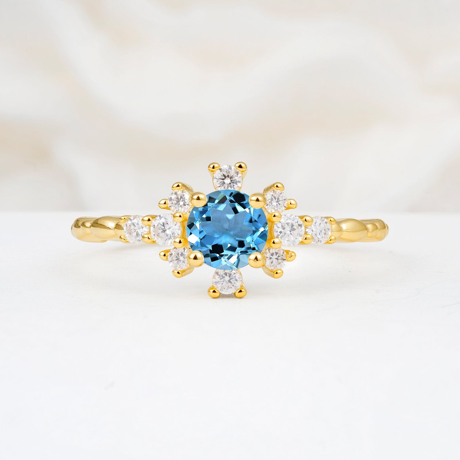 SR13123 Aquamarine Ring - Yellow-Gold