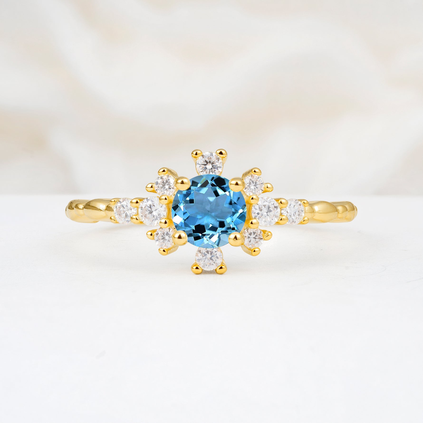 SR13123 Aquamarine Ring - Yellow-Gold