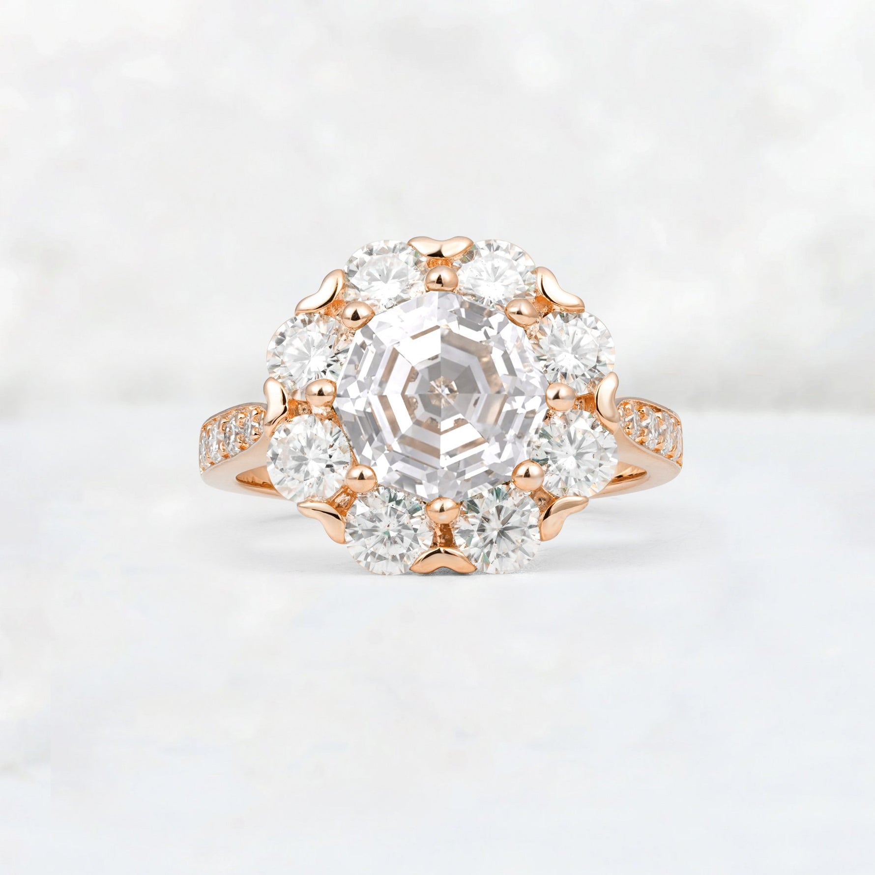 Round Cut Moissanite Floral Halo Engagement Ring - Additional view