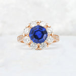 Round Cut Sapphire Floral Halo Engagement Ring - Additional view