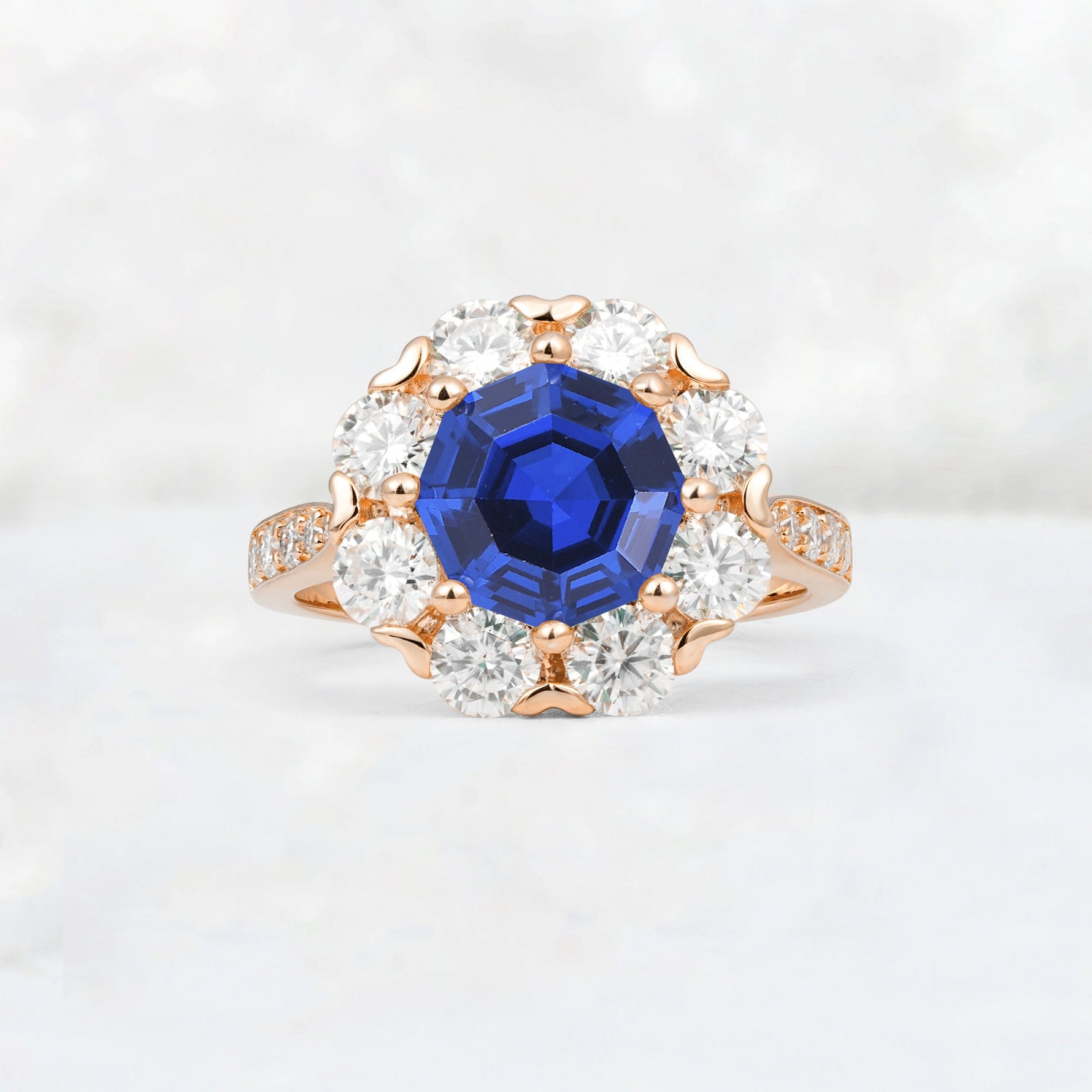 Round Cut Sapphire Floral Halo Engagement Ring - Additional view