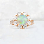 Round Cut Fire Opal Floral Halo Engagement Ring - Additional view