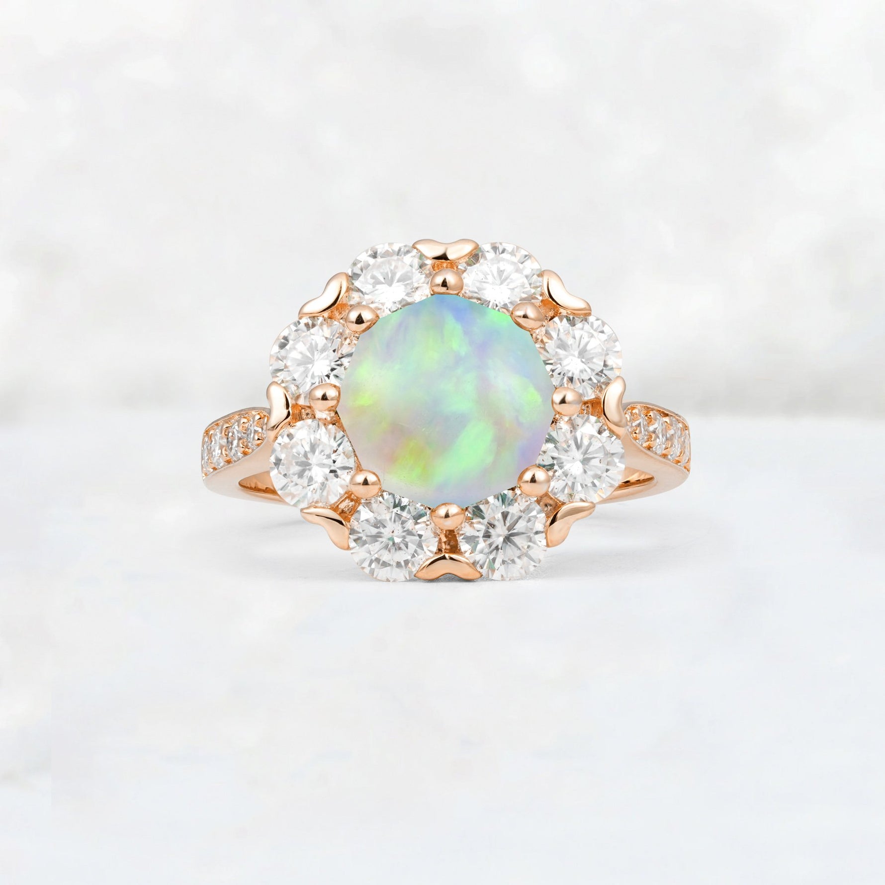 Round Cut Fire Opal Floral Halo Engagement Ring - Additional view
