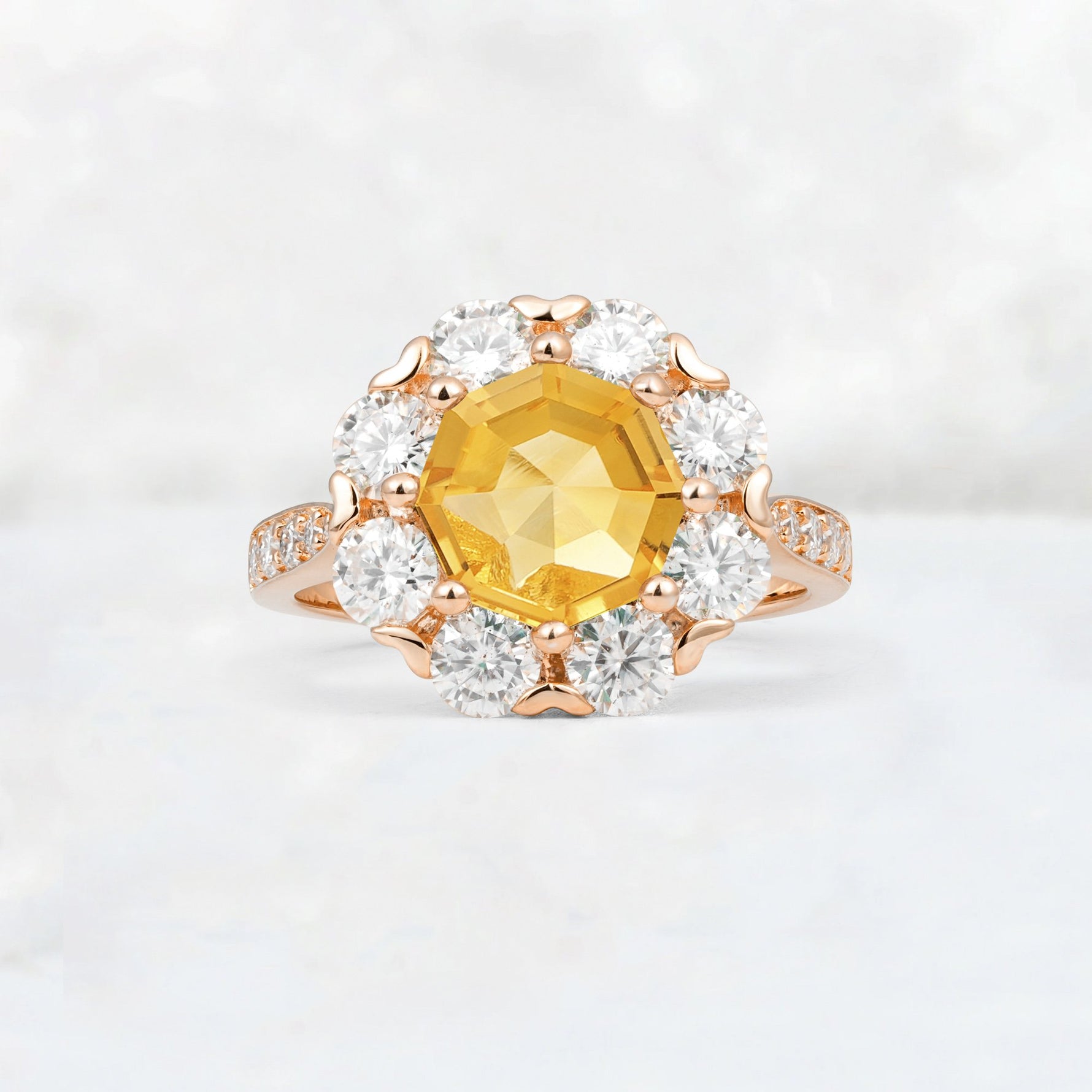 Round Cut Citrine Floral Halo Engagement Ring - Additional view