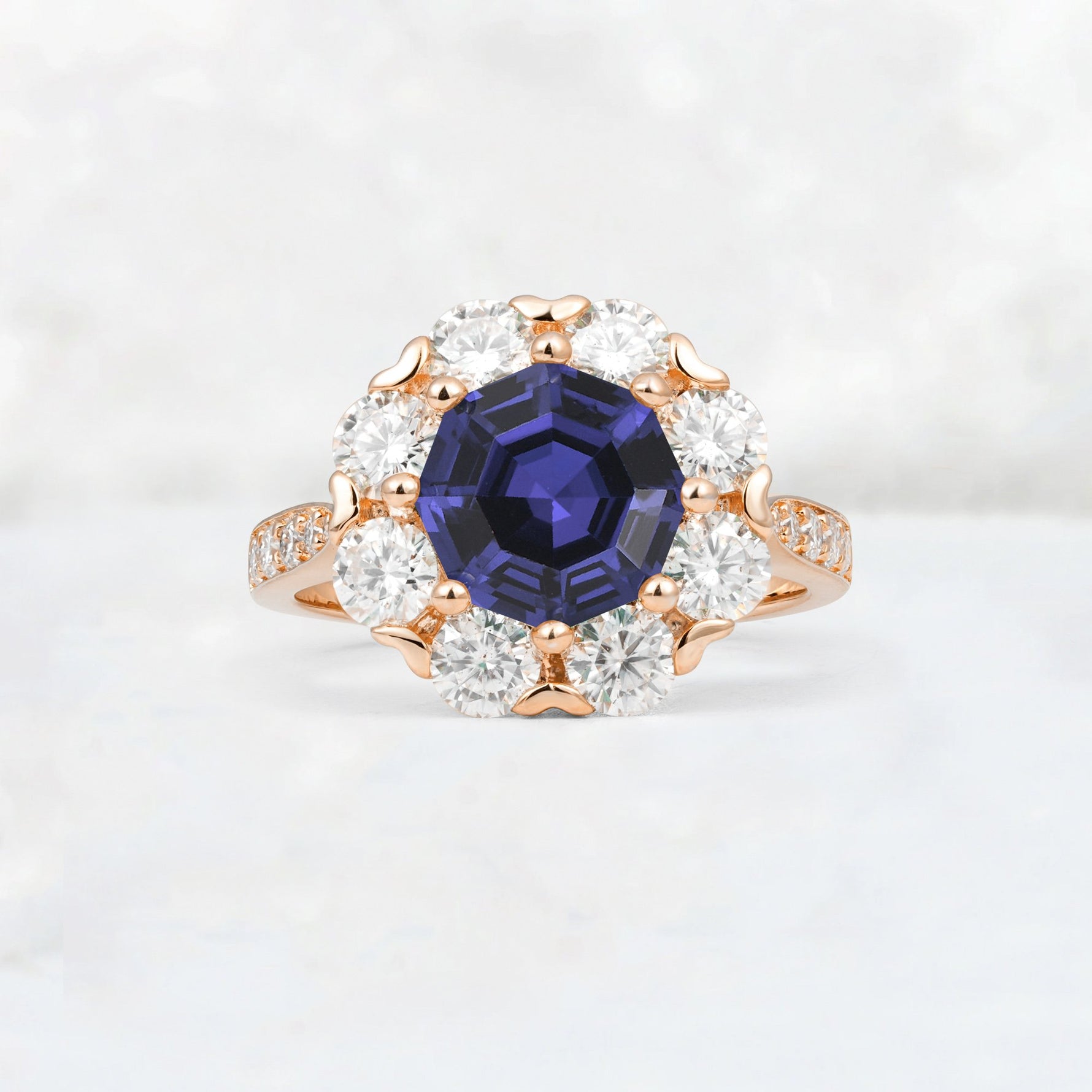 Round Cut Tanzanite Floral Halo Engagement Ring - Additional view