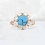 Round Cut Turquoise Floral Halo Engagement Ring - Additional view