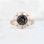 Round Cut Black Rutilated Quartz Floral Halo Engagement Ring - Additional view