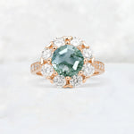 Round Cut Moss Agate Floral Halo Engagement Ring - Additional view